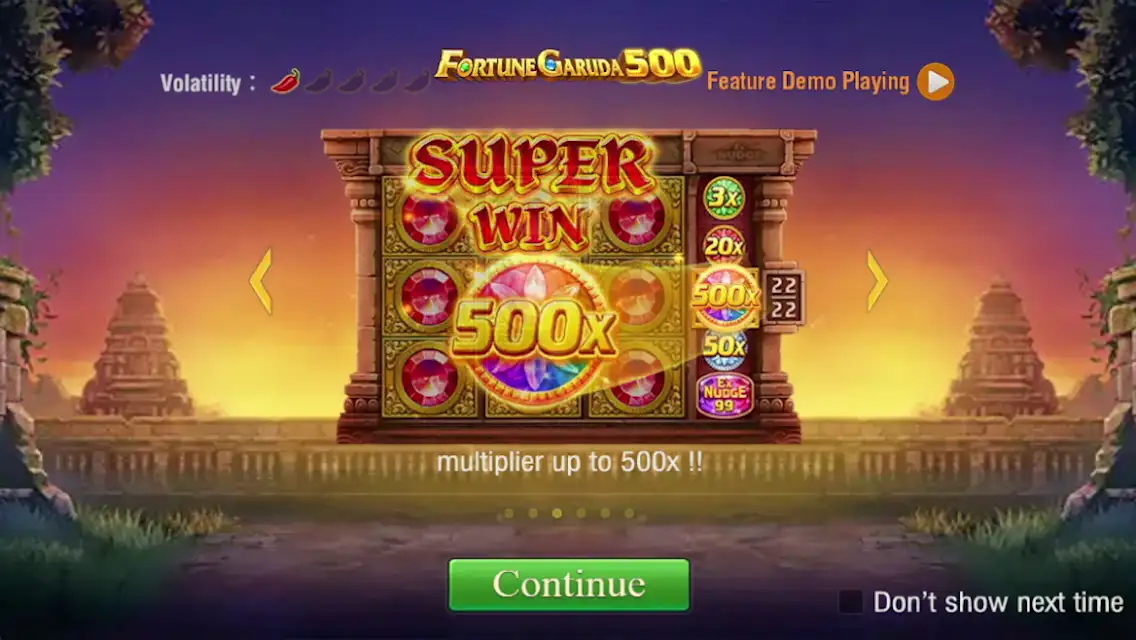 Vista móvil de Fortune Garuda 500 con los controles adaptados a pantalla táctil